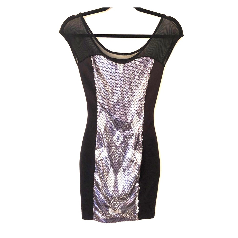 Black Material Girl Dress with Silver Sequins